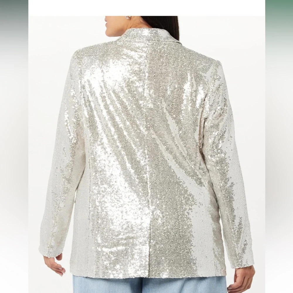 NWT • The Drop • Women's Blake Long One-Button Blazer • Size S • Silver Sequin • - Picture 4 of 7
